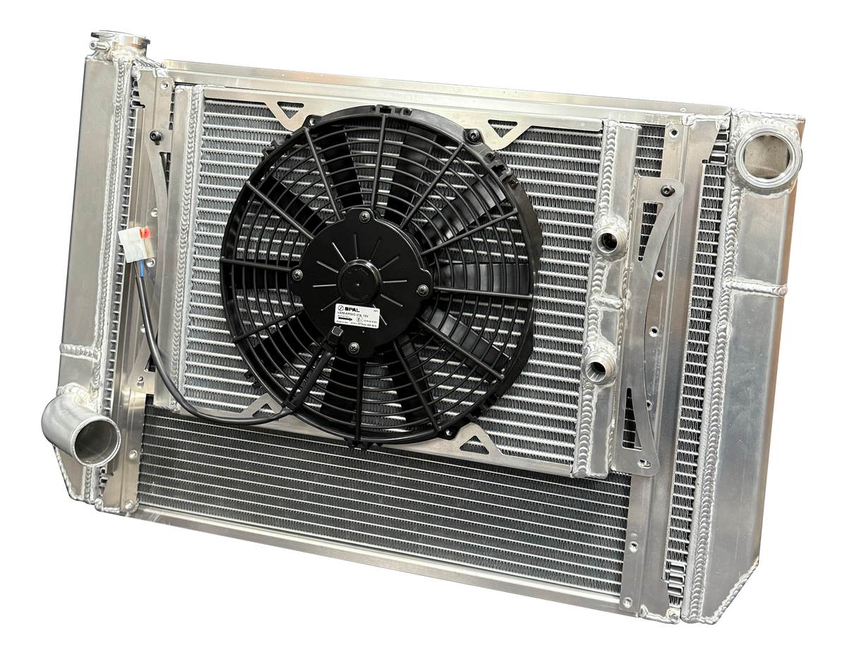 Super Late Model Dual Pass 3Row Aluminum Radiator, Ford, with closed design. -20 ORB female upper, new design