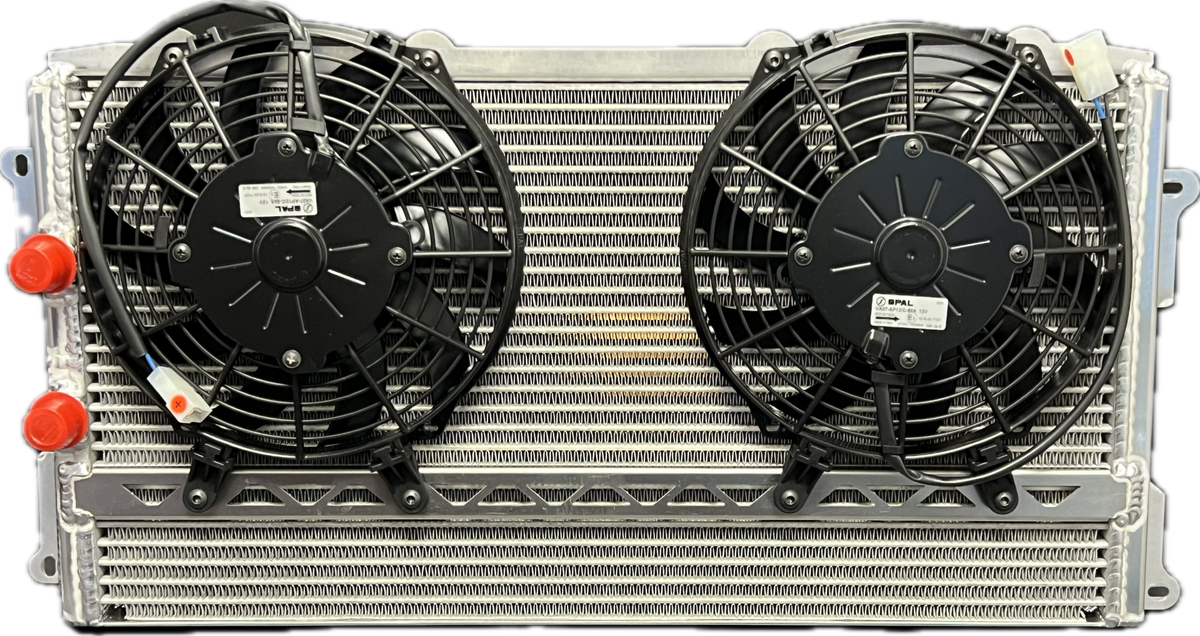 NASCAR Whelen Modified Double Pass, 23 Inches x 15 Inches Oil Cooler with Dual SPAL 9 Inches Puller Fans