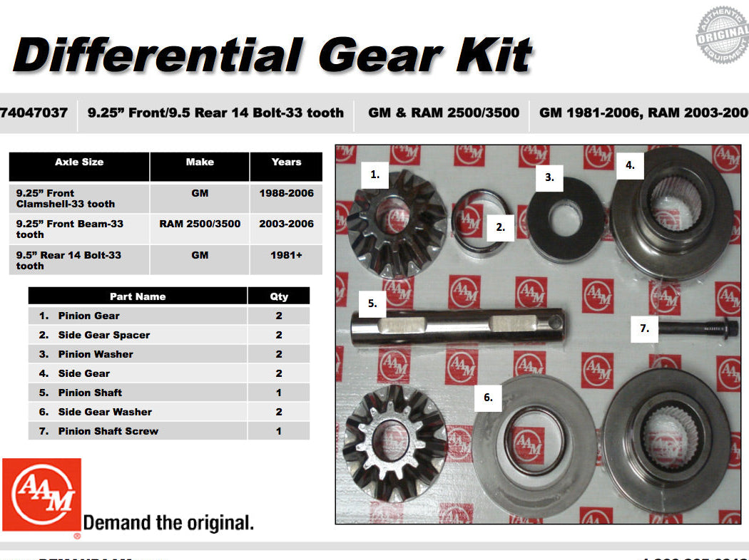 AAM 9.25" Front/9.5" 14 Bolt Rear Spider Gear Kit - GM, Chrysler Ram 2500/3500 1981-2006 74047037