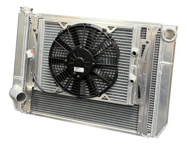 Super Late Model Dual Pass 3Row Aluminum Radiator, GM, with filler neck. -20 ORB female upper, new design, Open