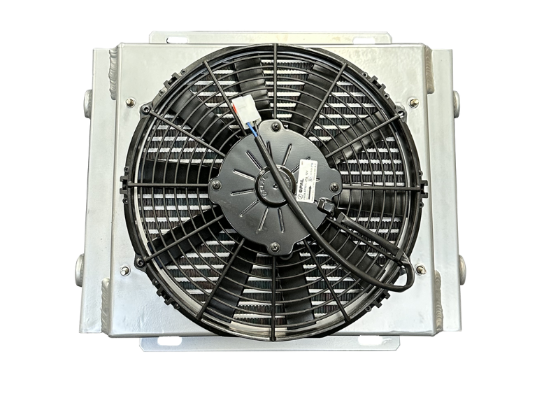 Fluidyne Bar Plate 612/613 Series Engine Oil Coolers 15 Inches x 11.75 Inches - 30612 Series Oil Cooler 15 x 11.75 x 4.75 Inches , 0.5 Inches NPT fittings Single Pass W 11 Inches Spal Fan