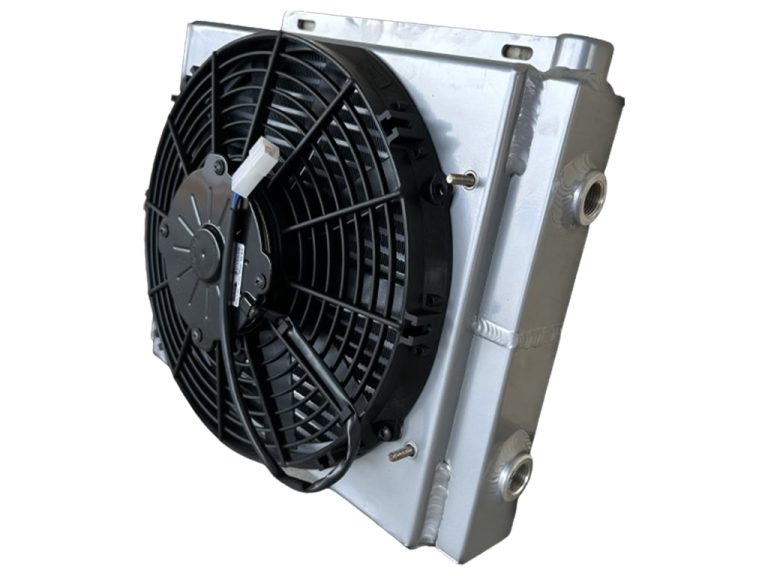 Fluidyne Bar Plate 612/613 Series Engine Oil Coolers 15 Inches x 11.75 Inches - 30613 Series Oil Cooler 15 x 11.75 x 4.75 Inches , 0.5 Inches NPT fittings Dual Pass W 11 Inches Spal Fan