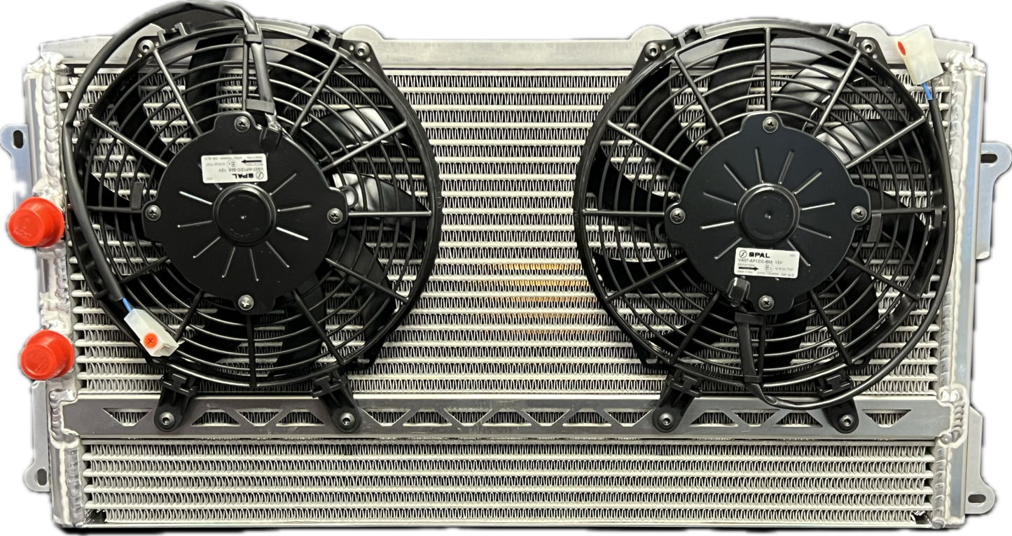 NASCAR Whelen Modified Double Pass, 23 Inches x 15 Inches Oil Cooler with Dual SPAL 9 Inches Puller Fans