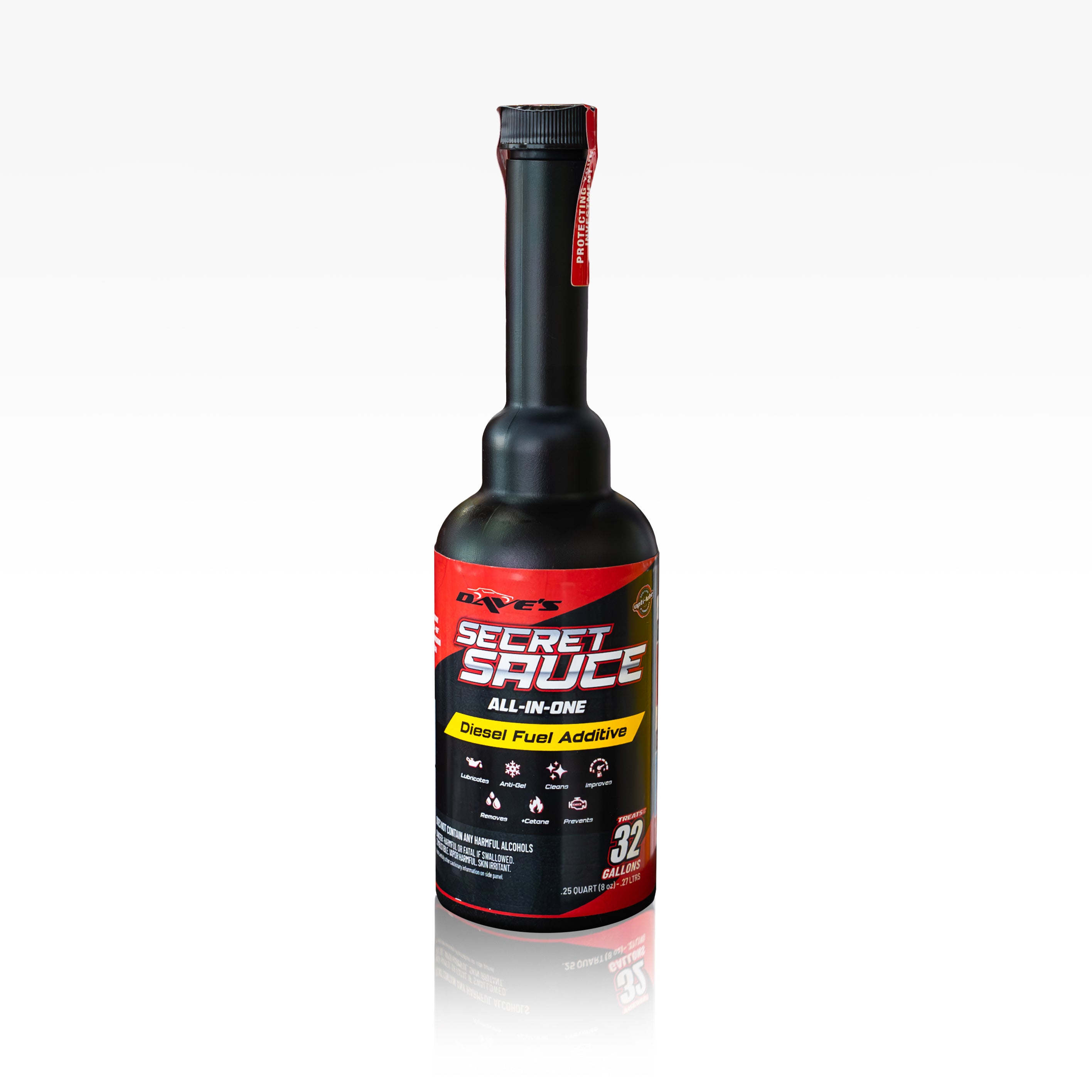 A bottle of Dave's Secret Sauce Diesel Fuel Additive.