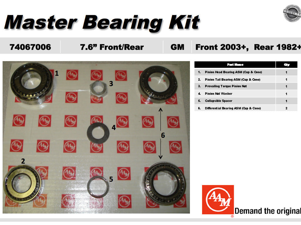 AAM 7.6" IFS/10 Bolt Differential Master Bearing Kit - GM S10, Astro 1982-2012 74067006