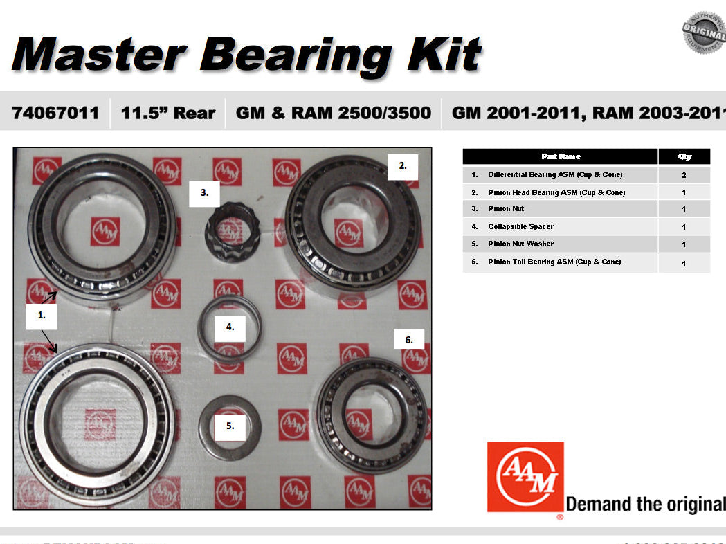 AAM 11.5" 14 Bolt Rear Differential Master Bearing Kit - GM Silverado, Sierra / RAM 2500, 3500 2001-2010 74067011
