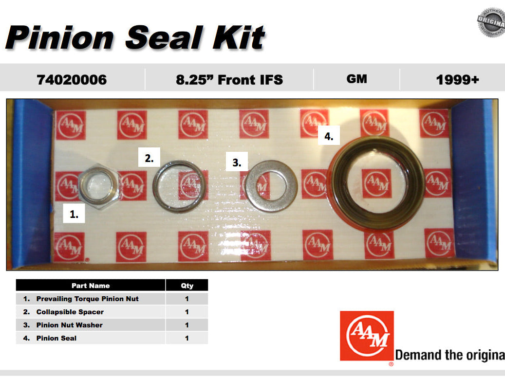AAM 8.25" IFS Front Pinion Seal Kit - GM K1500, Yukon, Tahoe 1987-2019 74020006