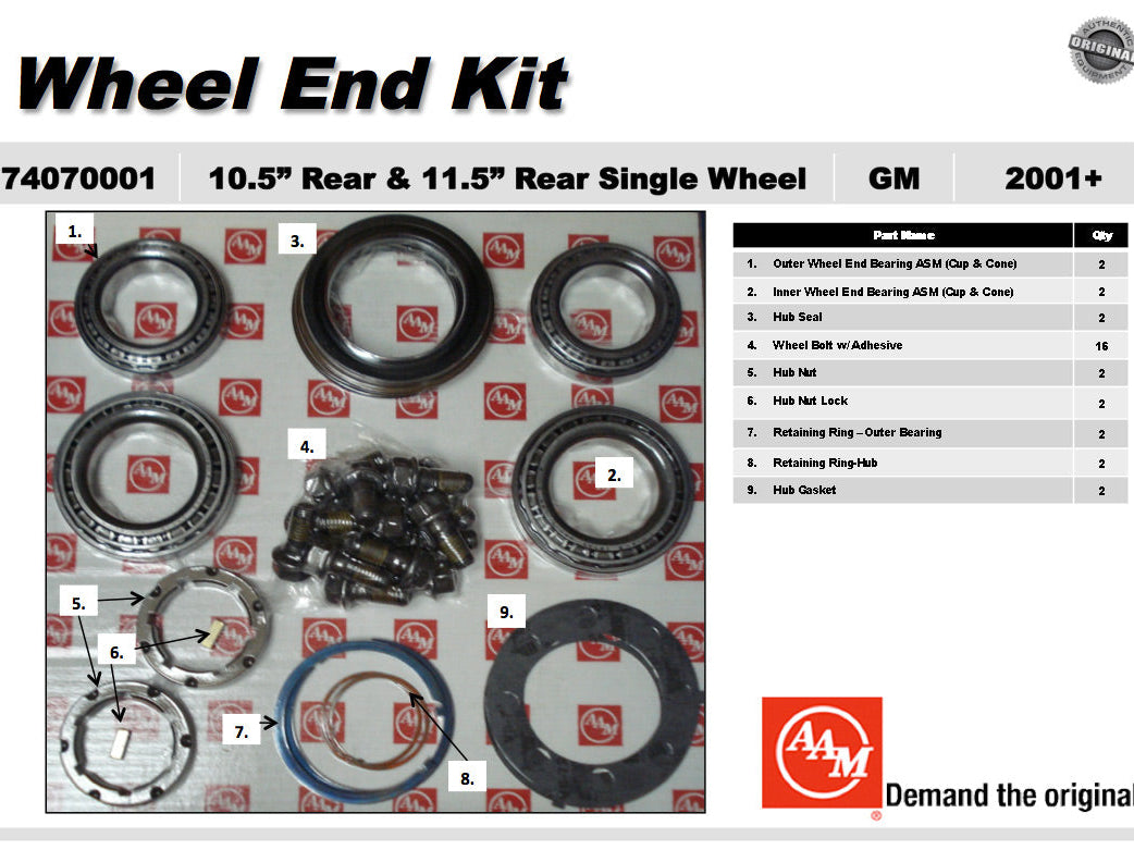 AAM 11.5"/10.5" 14 Bolt Rear Wheel Bearing Kit (SRW) - GM Silverado, Sierra, Express 2001-2010 74070001