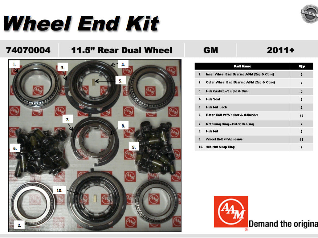 AAM 11.5" 14 Bolt Rear Wheel Bearing Kit (DRW) - GM Silverado, Sierra 2011-2016 74070004
