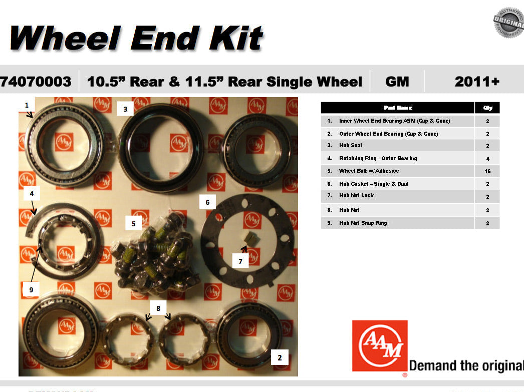 AAM 11.5"/10.5" 14 Bolt Rear Wheel Bearing Kit - GM Silverado, Savana, Sierra 2011-2025 74070003