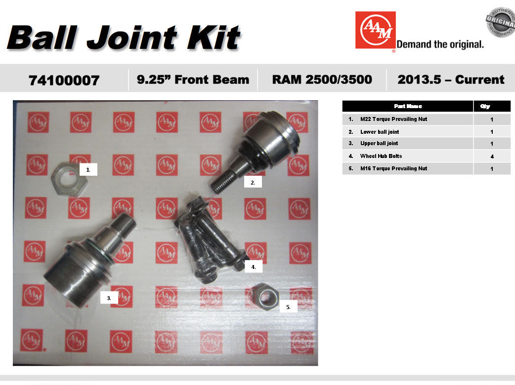 AAM 9.25" Beam Front Ball Joint Kit - RAM 2500, 3500 2014-2018 74100007