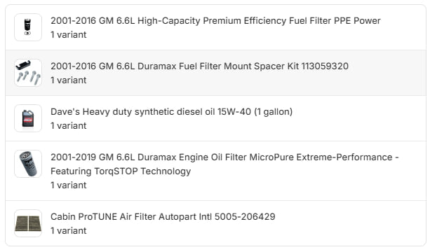 2001-2016 GMC 6.6L Duramax Maintenance Bundle